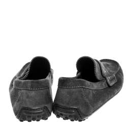 Pre Owned Louis Vuitton Olive Green Suede Slip On Loafers Size 41.5