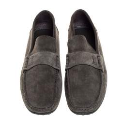 Pre Owned Louis Vuitton Olive Green Suede Slip On Loafers Size 41.5