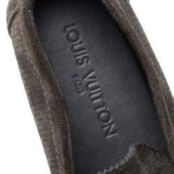 Pre Owned Louis Vuitton Olive Green Suede Slip On Loafers Size 41.5