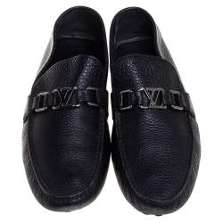 Pre Owned حذاء لوفرز لوي فيتون "هوكينهيم" مزين بشعار الماركة و بطراز سليب أون جلد أسود مقاس 43