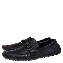 Pre Owned حذاء لوفرز لوي فيتون "هوكينهيم" مزين بشعار الماركة و بطراز سليب أون جلد أسود مقاس 43