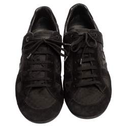 Pre Owned Louis Vuitton Black Canvas and Suede Petit Damier Vibes Sneakers Size 43