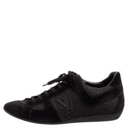 Pre Owned Louis Vuitton Black Canvas and Suede Petit Damier Vibes Sneakers Size 43