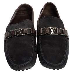 Pre Owned حذاء لوفرز لوي فيتون سويدي بني/أزرق داكن هوكينهام مقاس 42