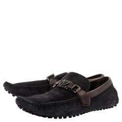 Pre Owned حذاء لوفرز لوي فيتون سويدي بني/أزرق داكن هوكينهام مقاس 42