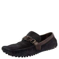 Pre Owned حذاء لوفرز لوي فيتون سويدي بني/أزرق داكن هوكينهام مقاس 42