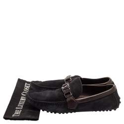 Pre Owned حذاء لوفرز لوي فيتون سويدي بني/أزرق داكن هوكينهام مقاس 42