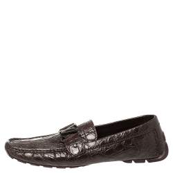 Pre Owned Louis Vuitton Red Crocodile Monte Carlo Loafers Size 42.5
