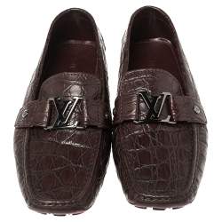Pre Owned Louis Vuitton Red Crocodile Monte Carlo Loafers Size 42.5