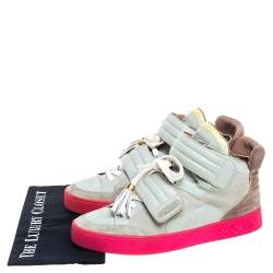 مملوكة مسبقًا حذاء رياضي لوي فيتون x كاني ويست جاسبر مرتفع من أعلى سويدي و جلد متعدد الألوان مقاس 40.5