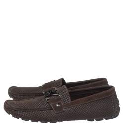 Pre Owned  حذاء لوفرز لوي فيتون "مونت كارلو" مربعات دامييه إيبني سويدي بني مقاس 42