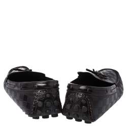 Pre Owned  حذاء لوفرز لوي فيتون دلاية شراشيب فيونكة جلد بارز دامييه بني مقاس 44.5