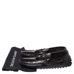 Pre Owned  حذاء لوفرز لوي فيتون دلاية شراشيب فيونكة جلد بارز دامييه بني مقاس 44.5