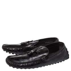 Pre Owned  حذاء لوفرز لوي فيتون دلاية شراشيب فيونكة جلد بارز دامييه بني مقاس 44.5