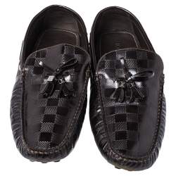 Pre Owned  حذاء لوفرز لوي فيتون دلاية شراشيب فيونكة جلد بارز دامييه بني مقاس 44.5