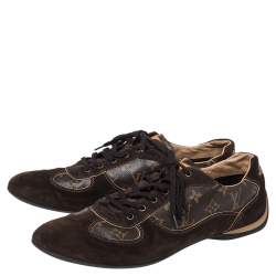 Pre Owned Louis Vuitton Brown Suede And Monogram Canvas Energie Sneakers Size 46