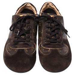 Pre Owned Louis Vuitton Brown Suede And Monogram Canvas Energie Sneakers Size 46