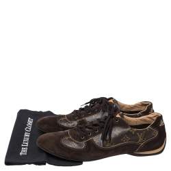 Pre Owned Louis Vuitton Brown Suede And Monogram Canvas Energie Sneakers Size 46