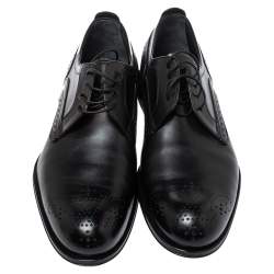 مملوكة مسبقًا Louis Vuitton Black Brogue Leather Trading Lace Up Derby Size 42.5