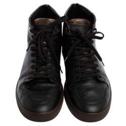 مملوكة مسبقًا حذاء رياضي لوي فيتون كانفاس مونوغرامي وجلد بني /أسود برباط بعنق مرتفع مقاس 41.5