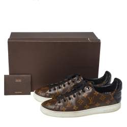 Louis Vuitton Brown Monogram Canvas and Black Leather Frontrow Low Top Sneakers Size 42.5