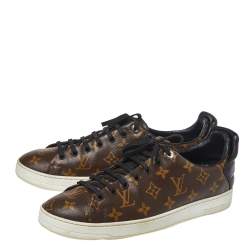 Louis Vuitton Brown Monogram Canvas and Black Leather Frontrow Low Top Sneakers Size 42.5