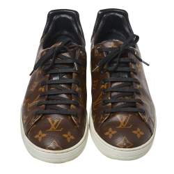 Louis Vuitton Brown Monogram Canvas and Black Leather Frontrow Low Top Sneakers Size 42.5