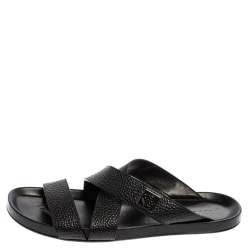 Pre Owned صندل سلايد فلات لوي فيتون بيونير سيور متعاكسة جلد أسود مقاس 43