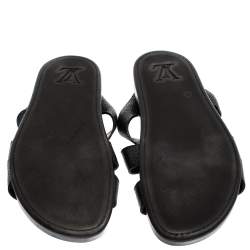 Pre Owned صندل سلايد فلات لوي فيتون بيونير سيور متعاكسة جلد أسود مقاس 43