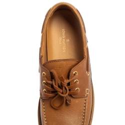 Pre Owned Louis Vuitton Brown Monogram Leather Summerland Boat Moccasins Size 40.5