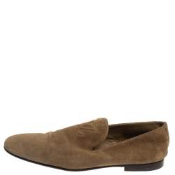 مملوكة مسبقًا حذاء لوفرز لوى فيتون سموكينغ شعار أل فى سويدى أخضر زيتونى مقاس 45 