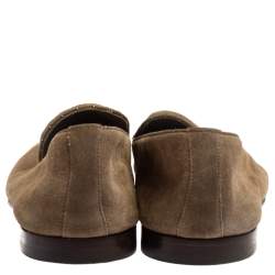 مملوكة مسبقًا حذاء لوفرز لوى فيتون سموكينغ شعار أل فى سويدى أخضر زيتونى مقاس 45 