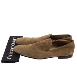 م ملوكة مسبقًا حذاء لوفرز لوى فيتون سموكينغ شعار أل فى سويدى أخضر زيتونى مقاس 45 