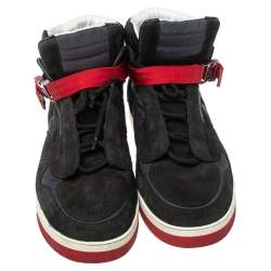 Pre Owned Louis Vuitton Black Suede And Fabric Slipstream High Top Sneakers Size 44.5