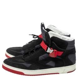 Pre Owned Louis Vuitton Black Suede And Fabric Slipstream High Top Sneakers Size 44.5
