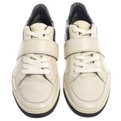 Pre Owned Louis Vuitton White Leather And Damier Graphite Canvas Low Top Sneakers Size 40