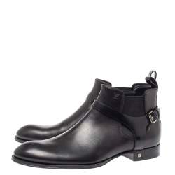 Pre Owned Louis Vuitton Black Leather Greenwich Ankle Boots Size 42.5