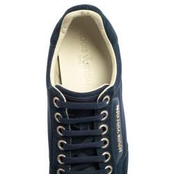 Pre Owned Louis Vuitton Blue Suede And Nylon Trainers Low Top Sneakers Size 39.5