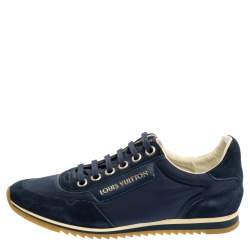Pre Owned Louis Vuitton Blue Suede And Nylon Trainers Low Top Sneakers Size 39.5