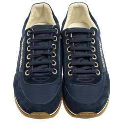 Pre Owned Louis Vuitton Blue Suede And Nylon Trainers Low Top Sneakers Size 39.5
