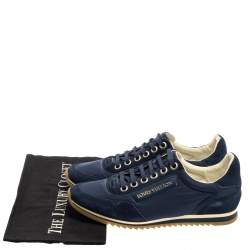 Pre Owned Louis Vuitton Blue Suede And Nylon Trainers Low Top Sneakers Size 39.5