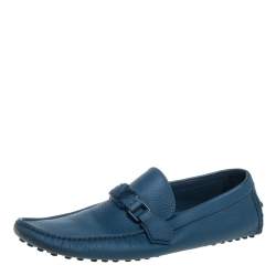 Louis Vuitton Blue Leather Hockenheim Slip On Loafers Size 42.5