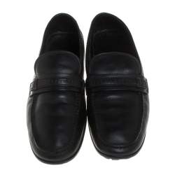 Pre Owned Louis Vuitton Black Leather Slip On Loafers Size 42.5