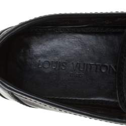 Pre Owned Louis Vuitton Black Leather Slip On Loafers Size 42.5