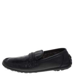 Pre Owned Louis Vuitton Black Leather Slip On Loafers Size 42.5