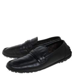 Pre Owned Louis Vuitton Black Leather Slip On Loafers Size 42.5