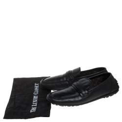 Pre Owned Louis Vuitton Black Leather Slip On Loafers Size 42.5