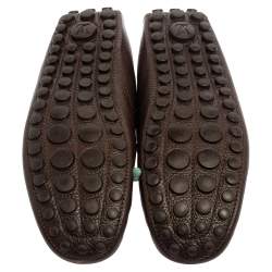 Louis Vuitton Brown Leather Logo Bow Slip On Loafers Size 44
