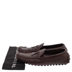 Louis Vuitton Brown Leather Logo Bow Slip On Loafers Size 44