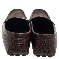 Louis Vuitton Brown Leather Logo Bow Slip On Loafers Size 44